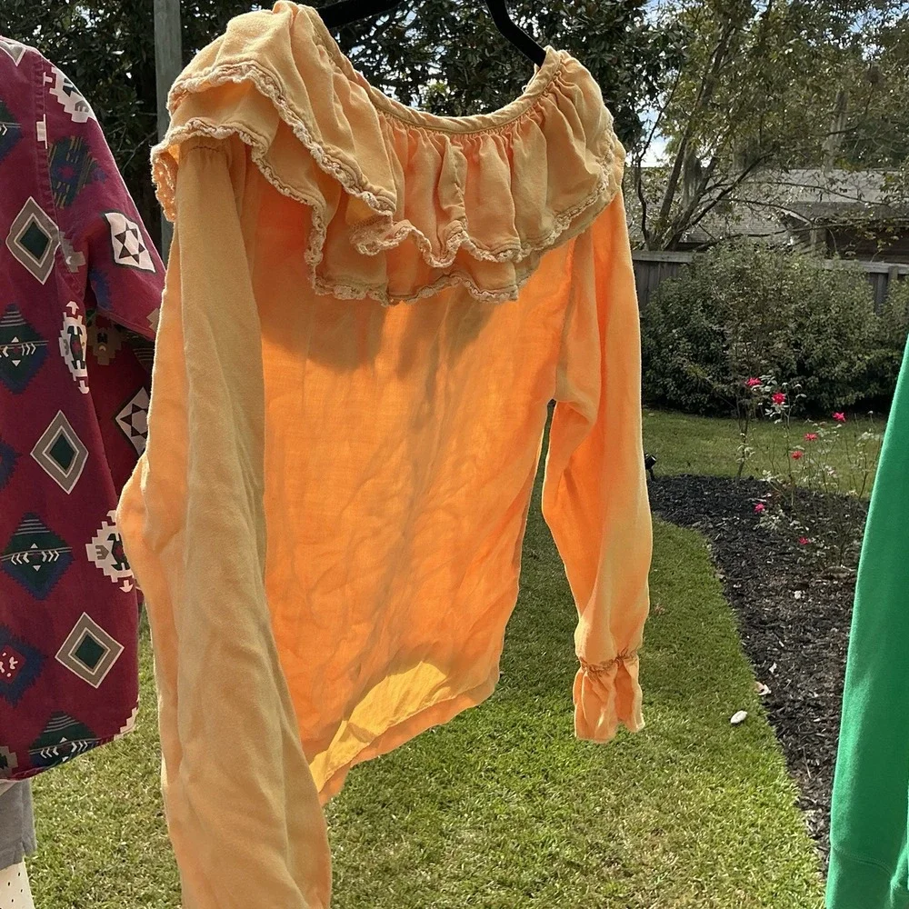 VTG  Compagnie Internationale Express Ruffle Neck Blouse Women's M Peach - Picture 7 of 12